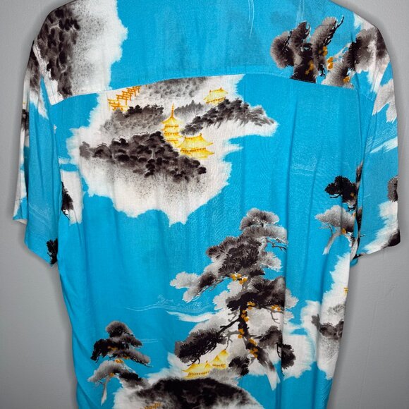 All Saints Standard Fit Blue Resort Shirt - Picture 2 of 6